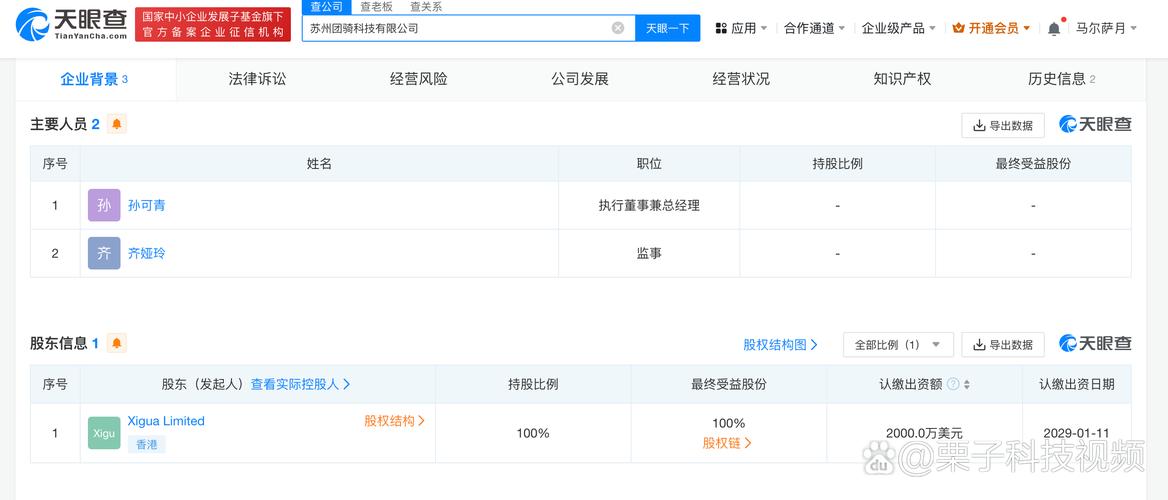 为孙可青,注册资本2000万美元,经营范围含电子产品销售